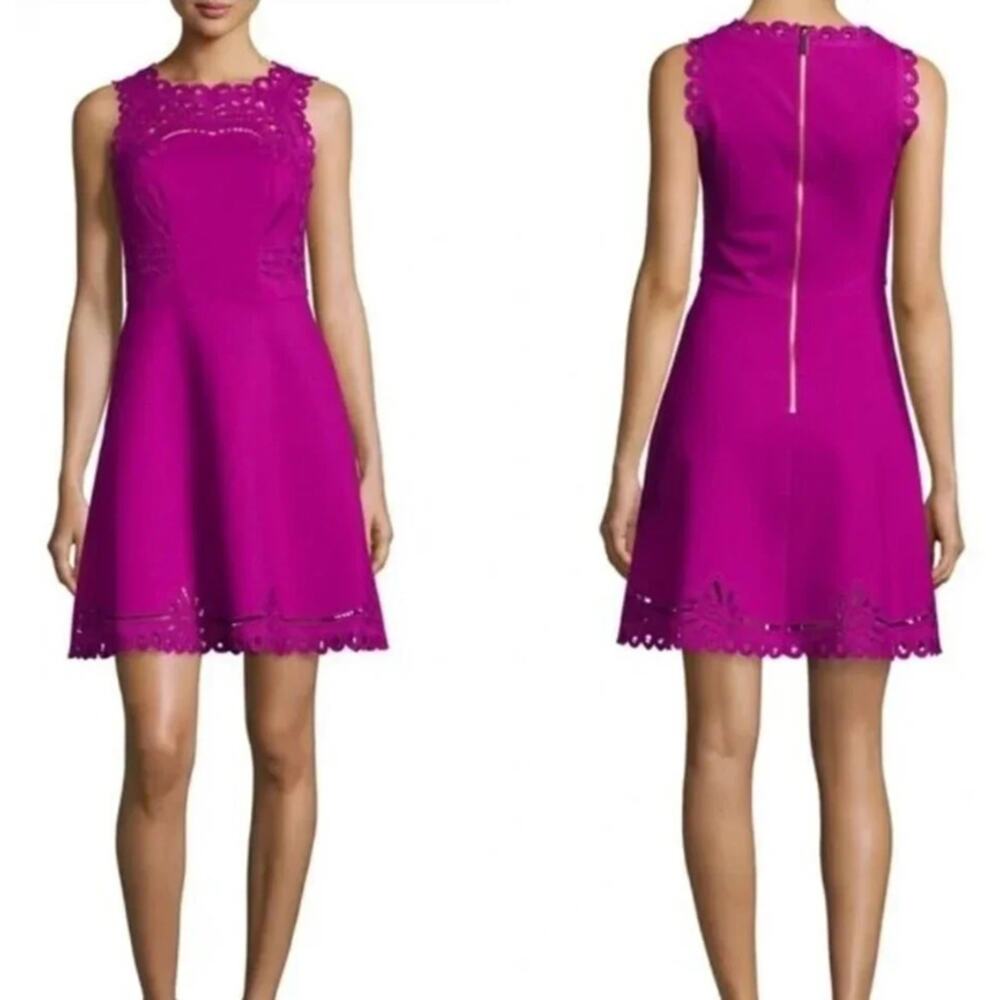 Ted Baker Verony Embroidered Cut-Out Skater Sleeveless Dress Fuchsia Sz 5 NEW
